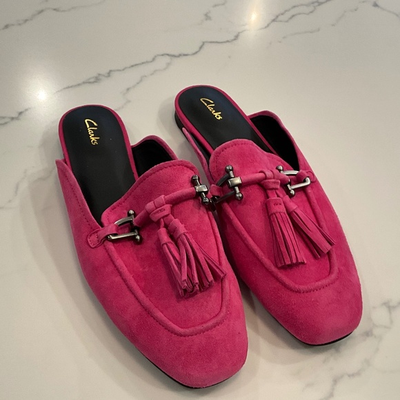 Clarks Shoes - Clarks Brand. Incredibly comfortable, slip on with tassel. 7.5 NEW. Pink Suede